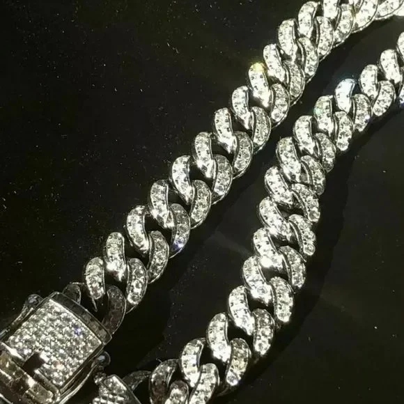 New Iced Out Miami Cuban Chain Solid 925 White - Picture 4 of 5